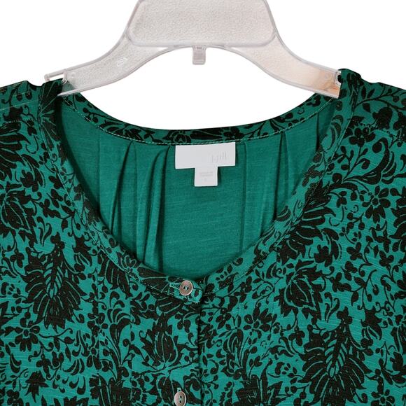 J Jill Midi Dress sz L Women Floral Hunter Green Long Sleeve Cottagecore Prairie - Picture 7 of 16
